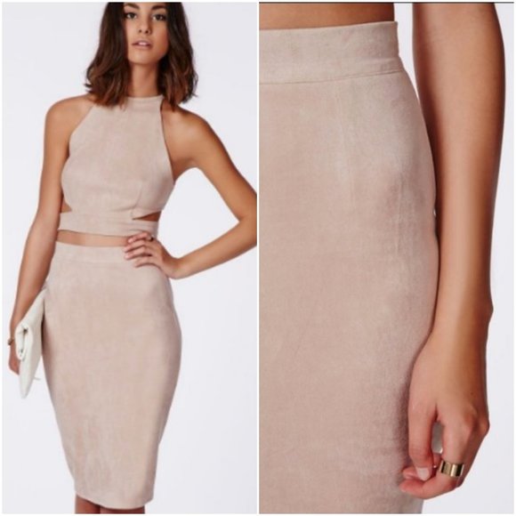 Missguided Dresses & Skirts - NWT Missguided Faux Suede Midi Skirt Taupe